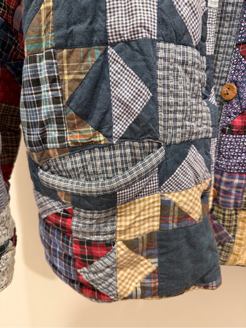 Patch Magic Co Reversible Blue Red Plaid Calico Cotton Star Quilt Jacket, XL - Picture 5 of 8